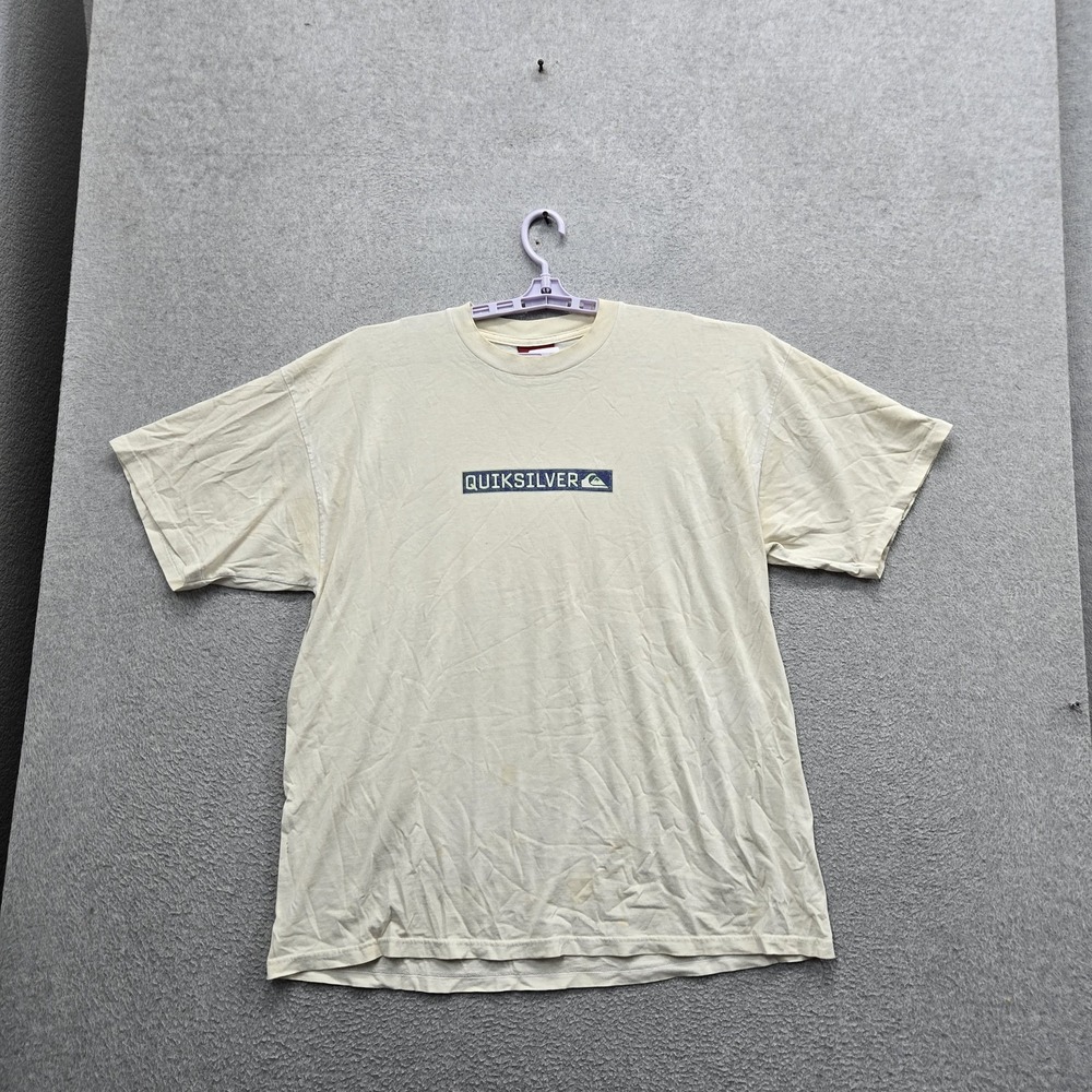 Quiksilver Men Shirt XL Off-White Short Sleeve Distressed Y2K READ